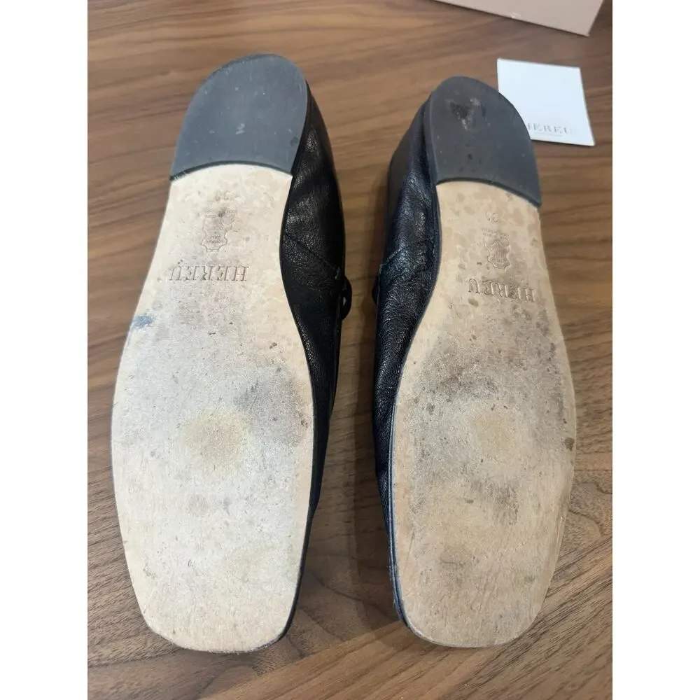 Hereu Dansa 38 / 8 / 7.5 Black Mary Jane Ballet Flat Leather Shoes